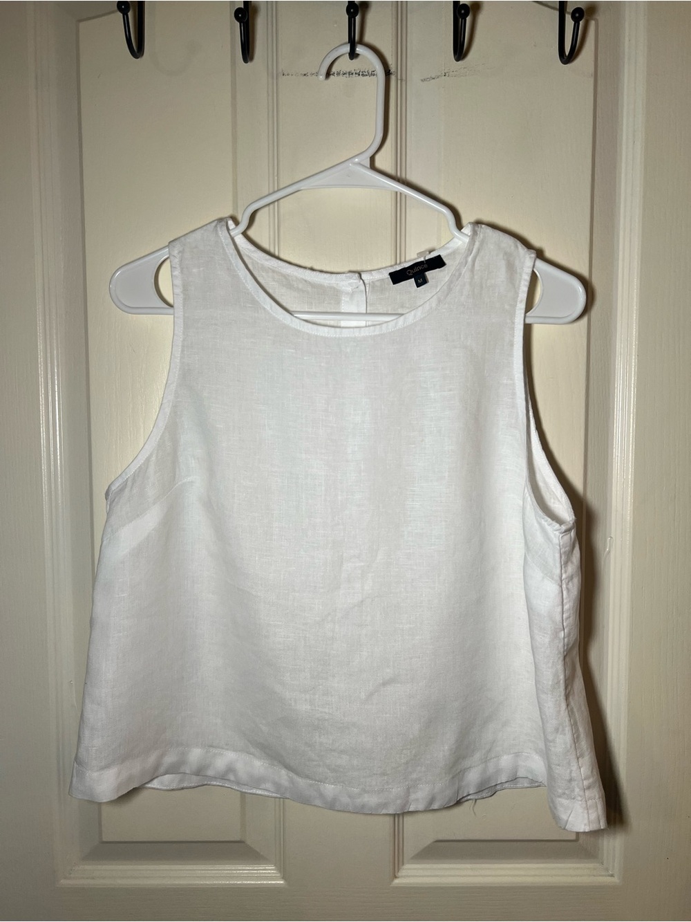 Quince White Linen Sleeveless Button Back Tank Top Medium